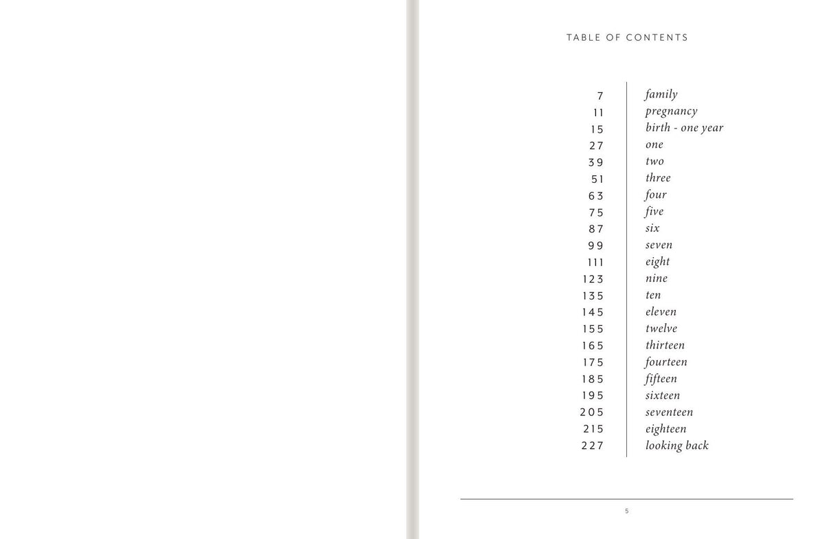 The table of contents, birth to eighteen